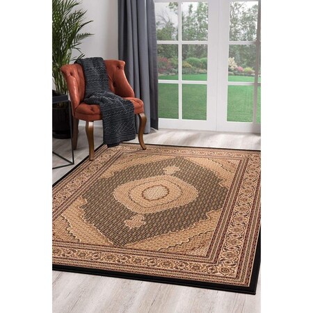 Palacedesigns 5 x 8 ft. Black & Beige Medallion Area Rug PA3099397